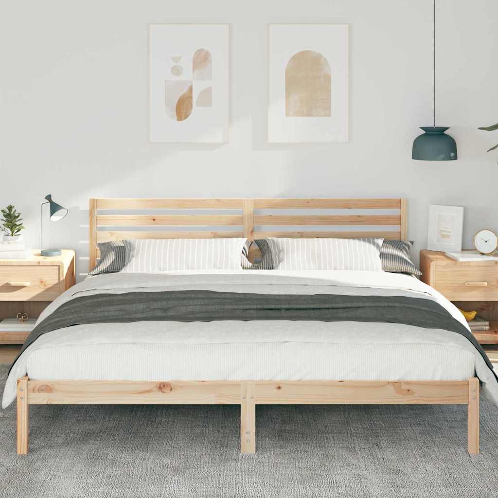 Bedframe met hoofdeinde Bruin 200 x 200 cm Massief grenenhout