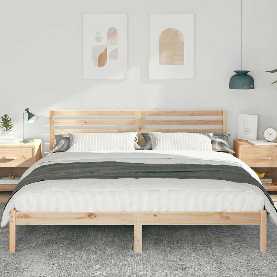 Bedframe met hoofdeinde Bruin 200 x 200 cm Massief grenenhout
