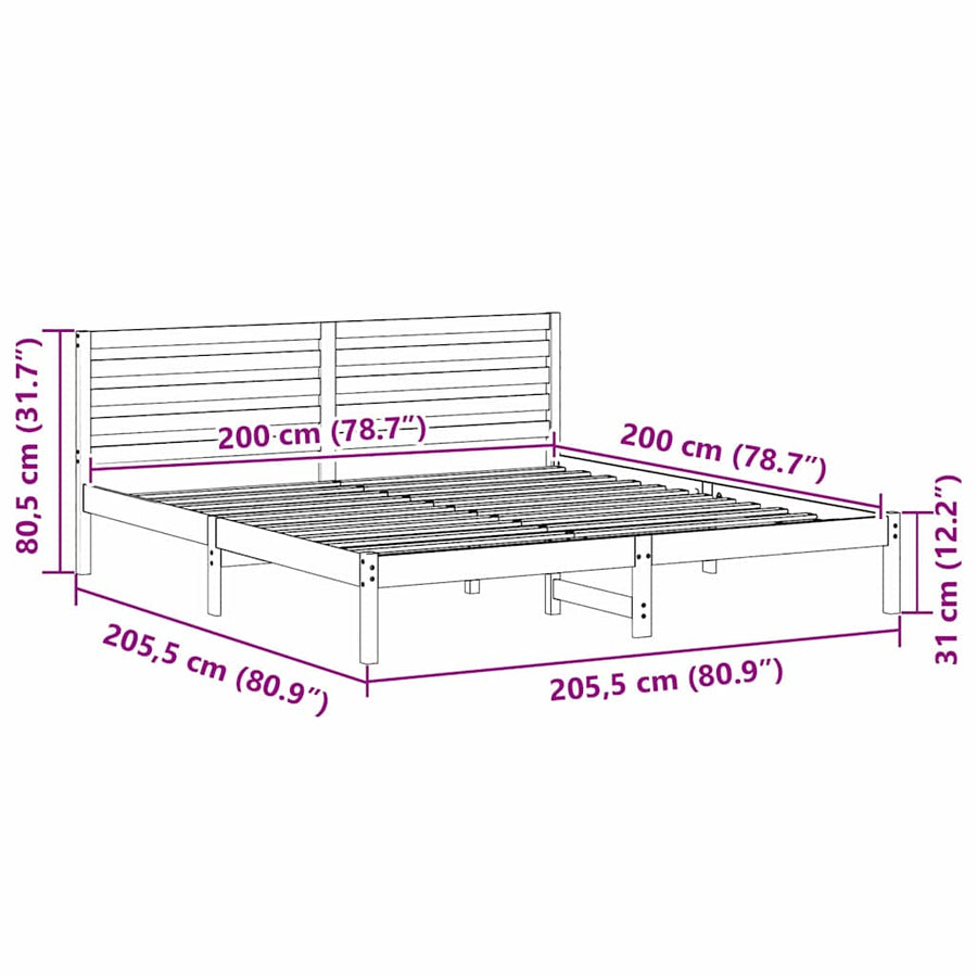 Bedframe met hoofdeinde Bruin 200 x 200 cm Massief grenenhout