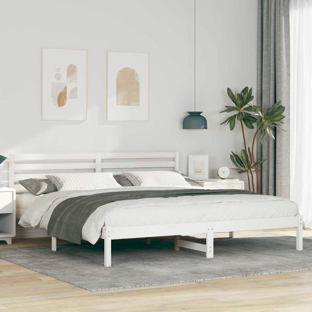 Bedframe met hoofdeinde Wit 200 x 200 cm Massief grenenhout