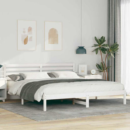 Bedframe met hoofdeinde Wit 200 x 200 cm Massief grenenhout