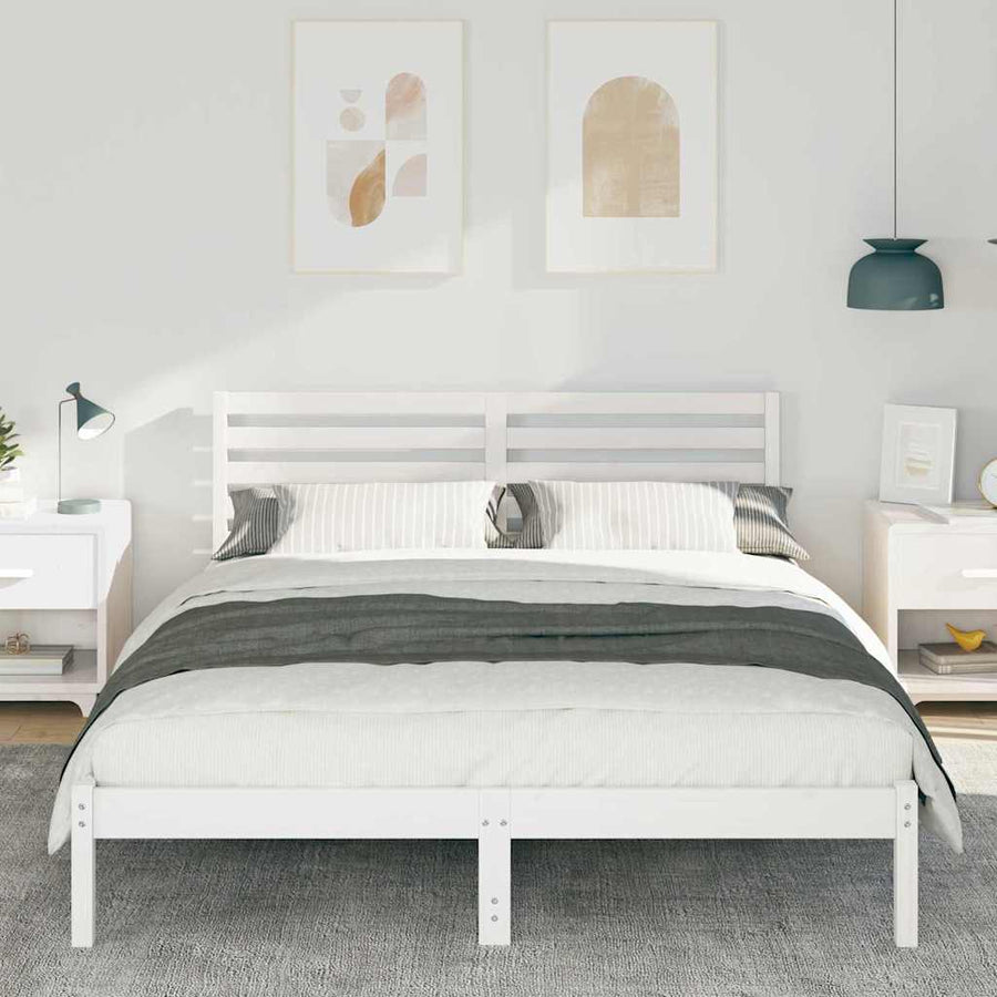 Bedframe met hoofdeinde Wit 200 x 200 cm Massief grenenhout