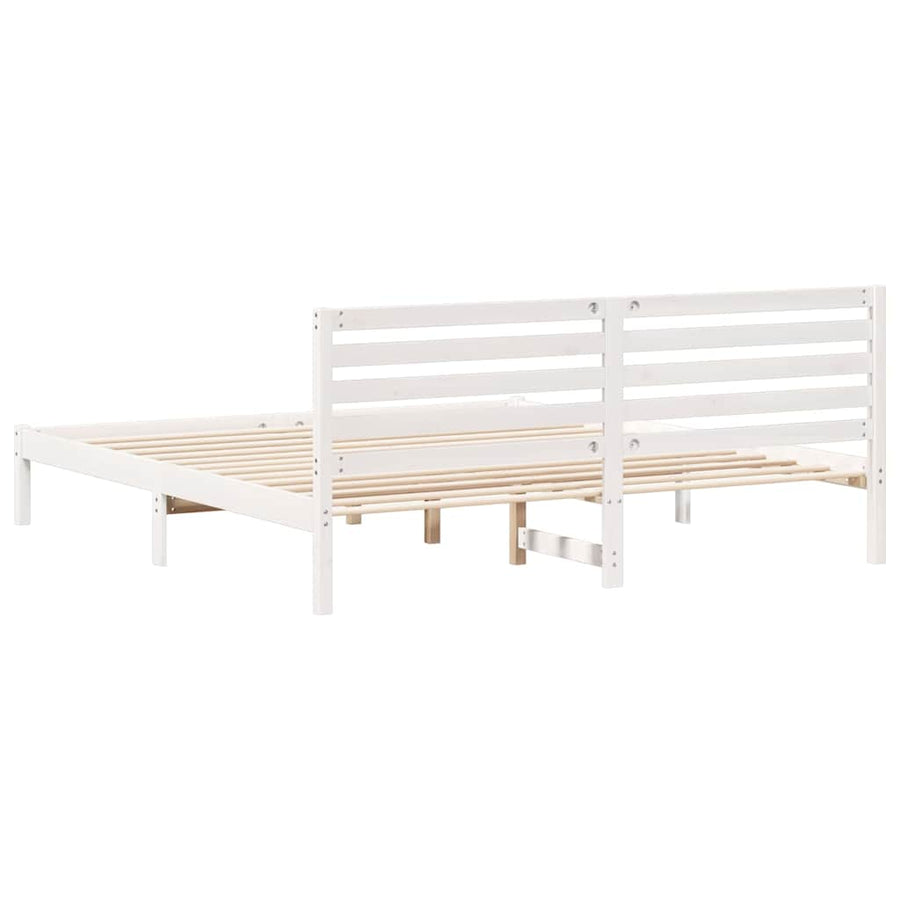 Bedframe met hoofdeinde Wit 200 x 200 cm Massief grenenhout