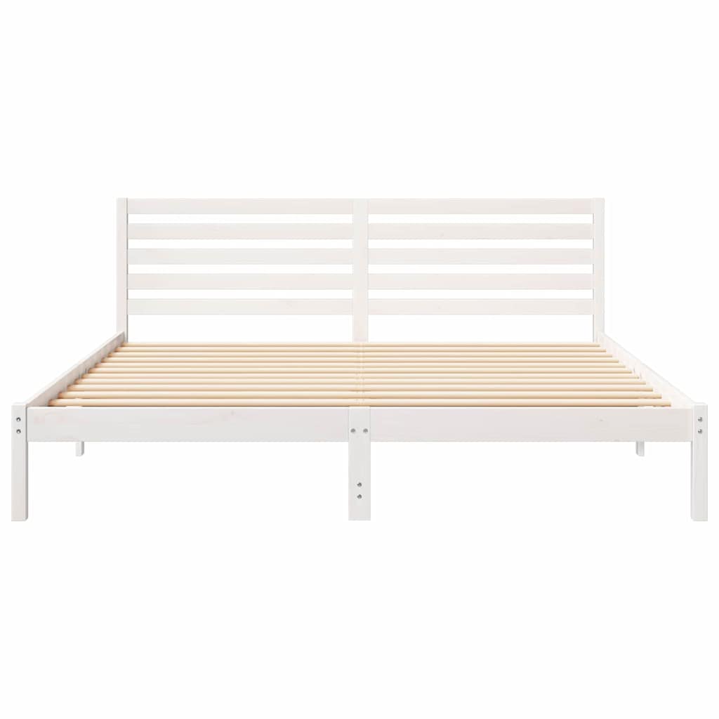 Bedframe met hoofdeinde Wit 200 x 200 cm Massief grenenhout