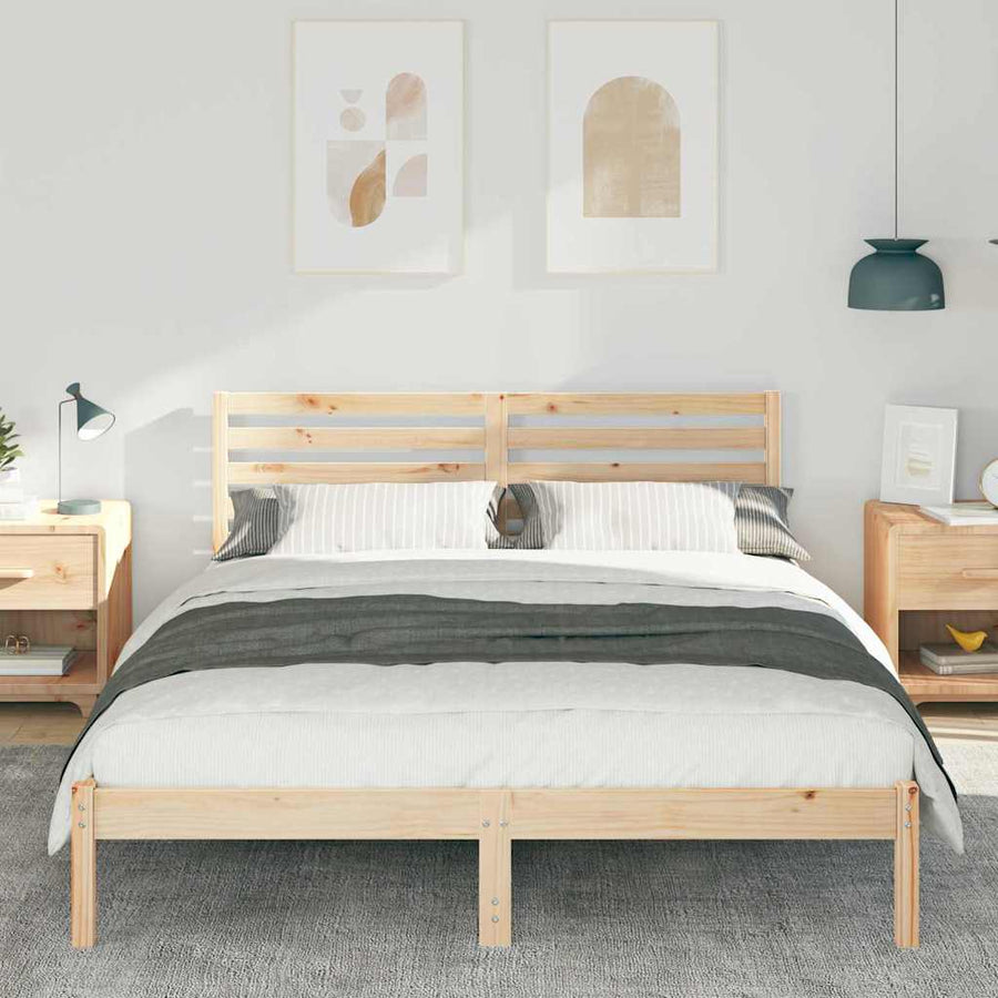 Bedframe met hoofdeinde Bruin 160 x 200 cm Massief grenenhout