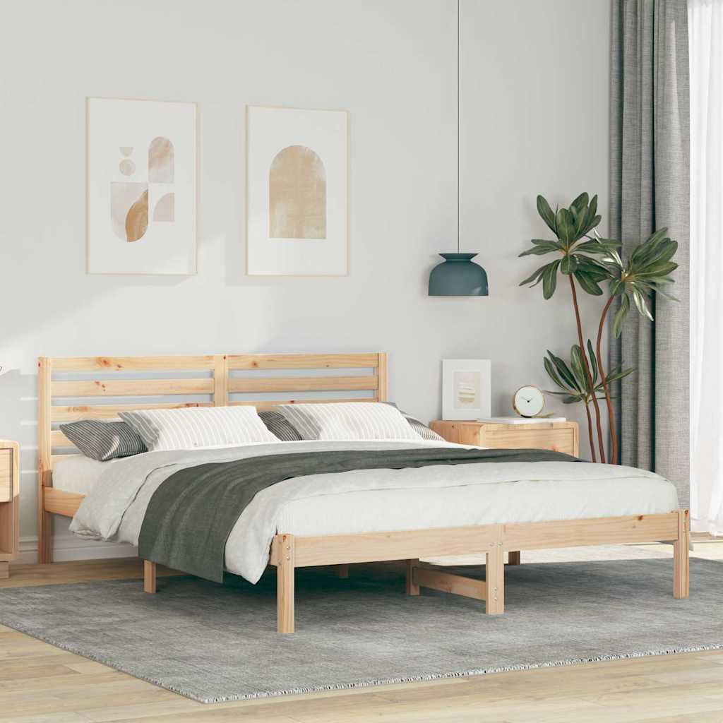 Bedframe met hoofdeinde Bruin 150 x 200 cm Massief grenenhout