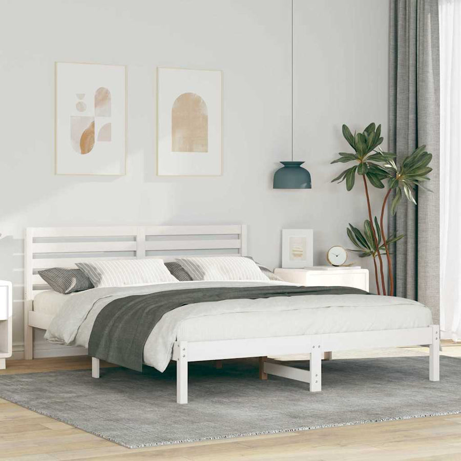 Bedframe met hoofdeinde Wit 150 x 200 cm Massief grenenhout