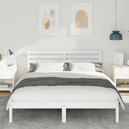 Bedframe met hoofdeinde Wit 150 x 200 cm Massief grenenhout