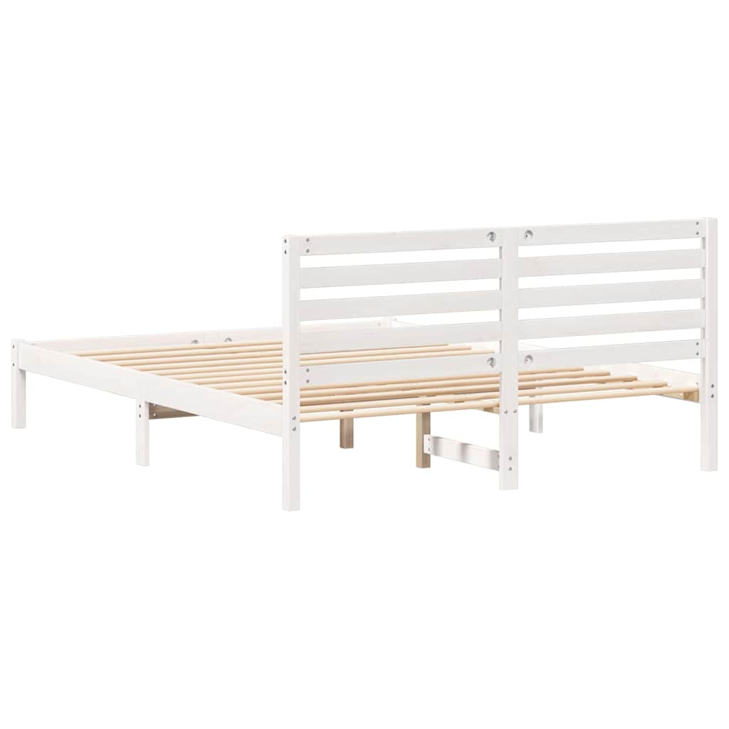 Bedframe met hoofdeinde Wit 150 x 200 cm Massief grenenhout