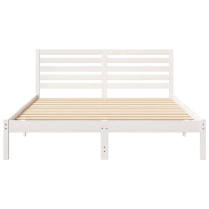 Bedframe met hoofdeinde Wit 150 x 200 cm Massief grenenhout