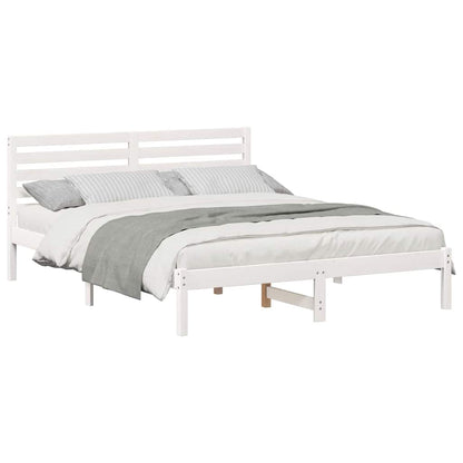 Bedframe met hoofdeinde Wit 150 x 200 cm Massief grenenhout