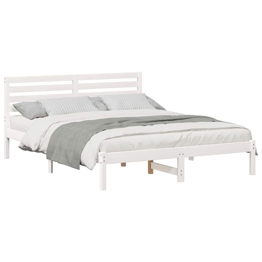 Bedframe met hoofdeinde Wit 150 x 200 cm Massief grenenhout