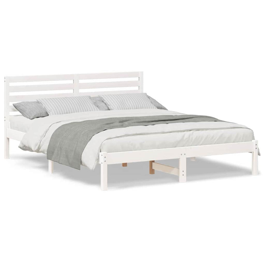 Bedframe met hoofdeinde Wit 150 x 200 cm Massief grenenhout