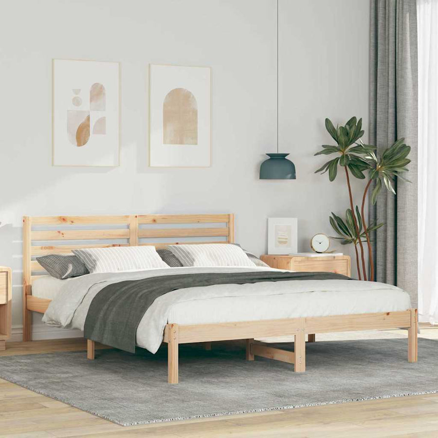 Bedframe met hoofdeinde Bruin 140 x 200 cm Massief grenenhout