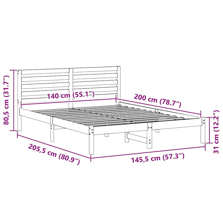 Bedframe met hoofdeinde Bruin 140 x 200 cm Massief grenenhout