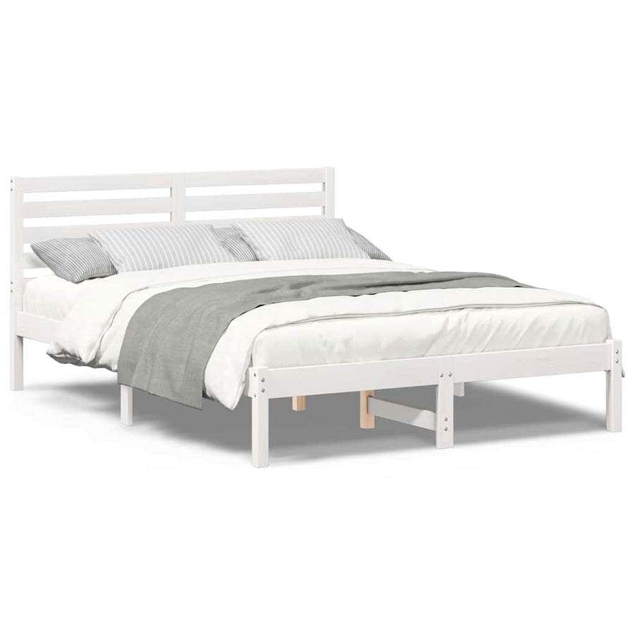 Bedframe met hoofdeinde Wit 120 x 200 cm Massief grenenhout