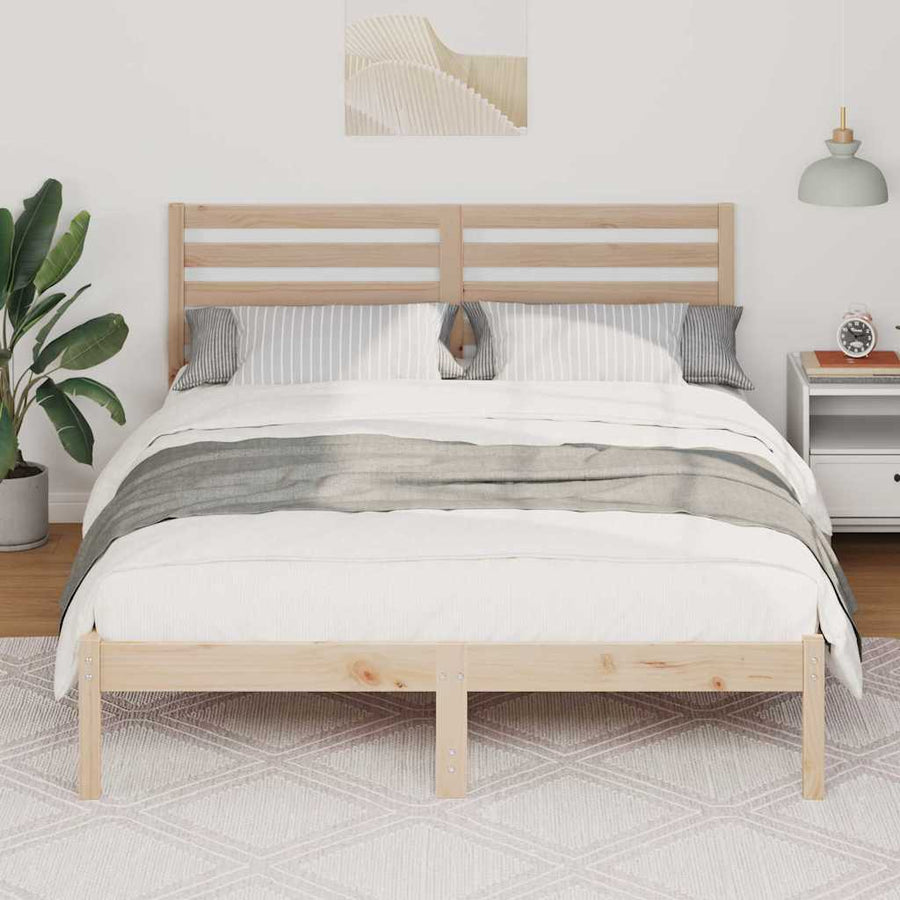 Bedframe met hoofdeinde Bruin 140 x 190 cm Massief grenenhout