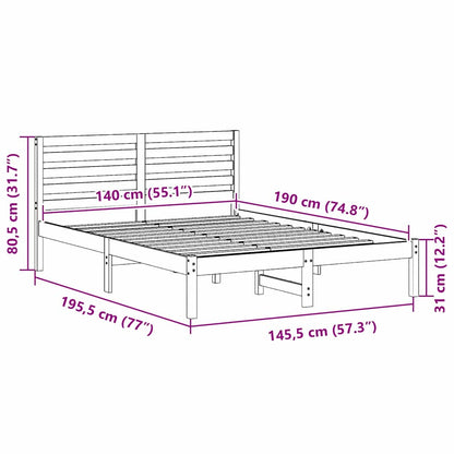 Bedframe met hoofdeinde Bruin 140 x 190 cm Massief grenenhout