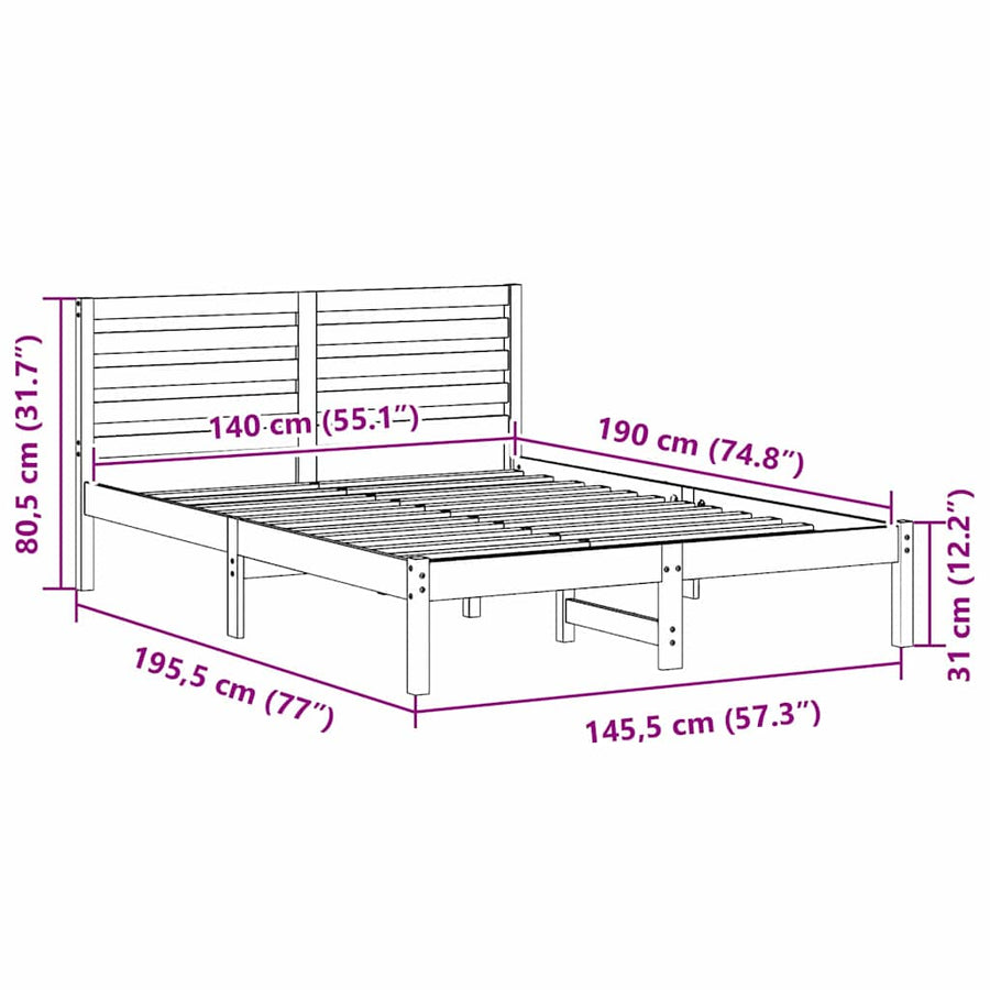 Bedframe met hoofdeinde Bruin 140 x 190 cm Massief grenenhout