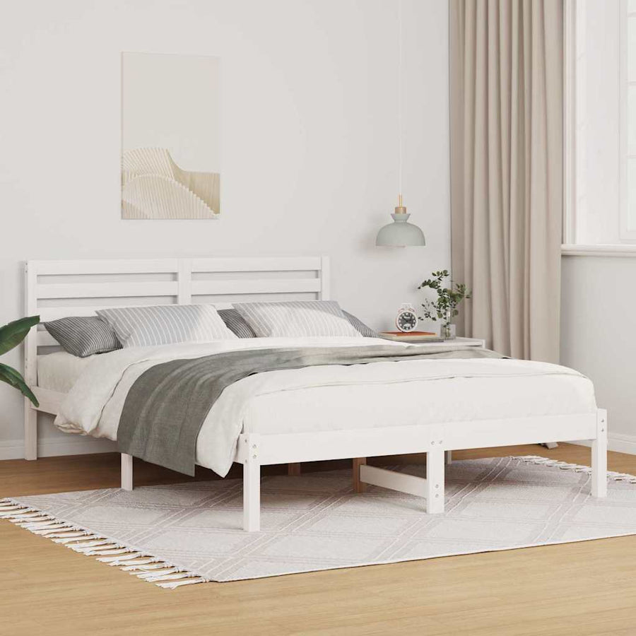 Bedframe met hoofdeinde Wit 140 x 190 cm Massief grenenhout
