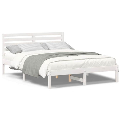 Bedframe met hoofdeinde Wit 140 x 190 cm Massief grenenhout