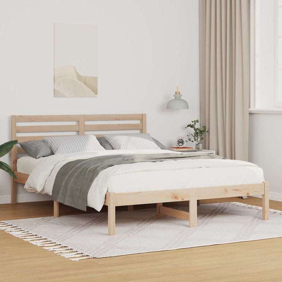 Bedframe met hoofdeinde Bruin 135 x 190 cm Massief grenenhout