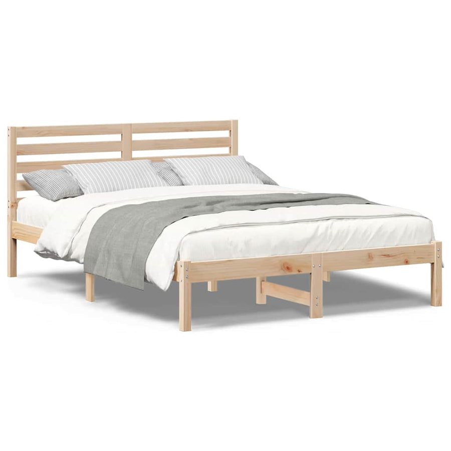 Bedframe met hoofdeinde Bruin 135 x 190 cm Massief grenenhout
