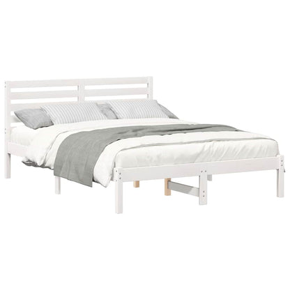 Bedframe met hoofdeinde Wit 135 x 190 cm Massief grenenhout