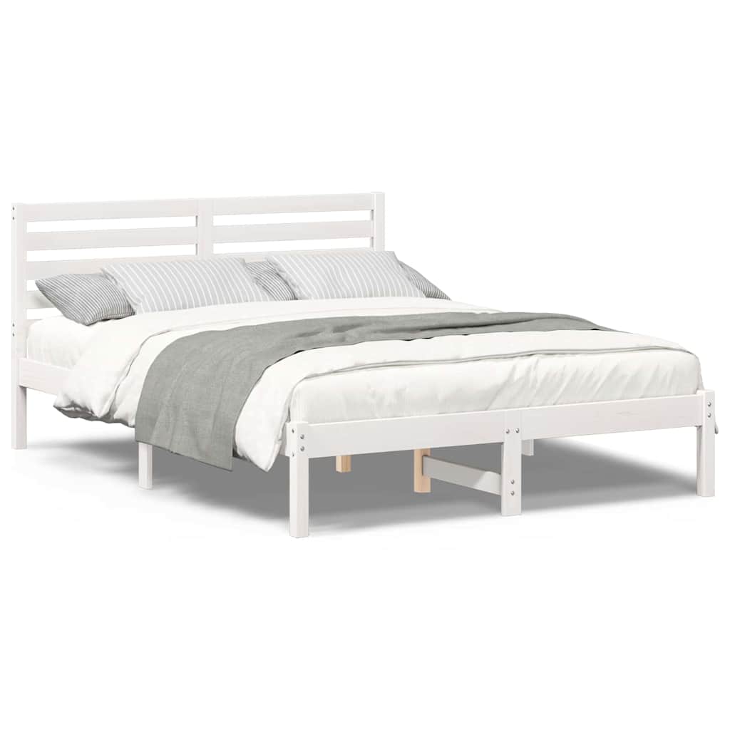 Bedframe met hoofdeinde Wit 135 x 190 cm Massief grenenhout