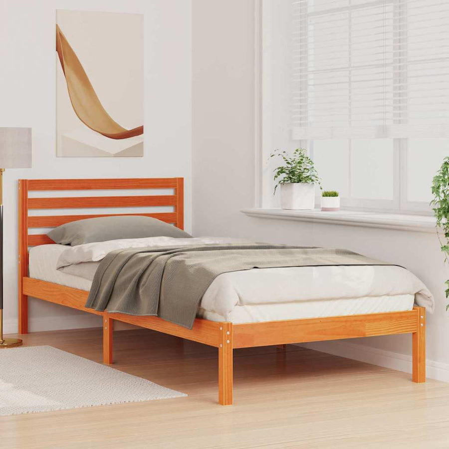 Bedframe met hoofdeinde Wasbruin 80 x 210 cm Massief grenenhout