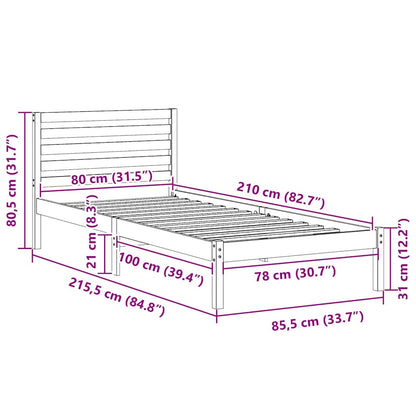 Bedframe met hoofdeinde Wasbruin 80 x 210 cm Massief grenenhout