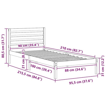 Bedframe met hoofdeinde Bruin 90 x 210 cm Massief grenenhout