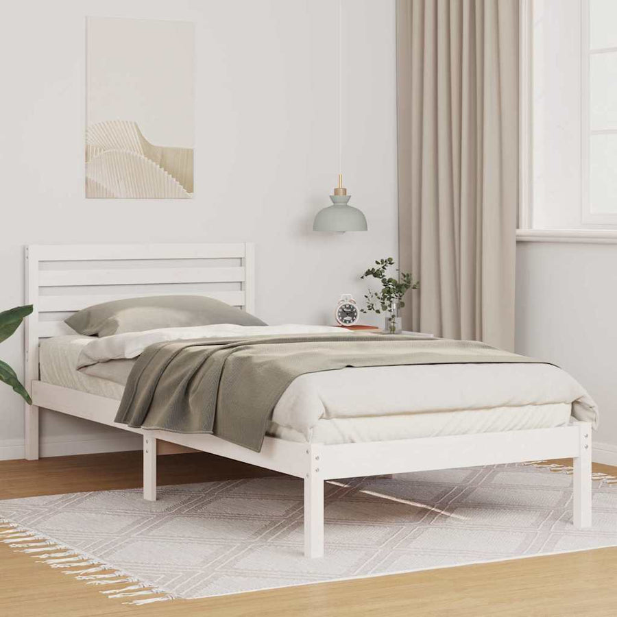 Bedframe met hoofdeinde Wit 90 x 210 cm Massief grenenhout
