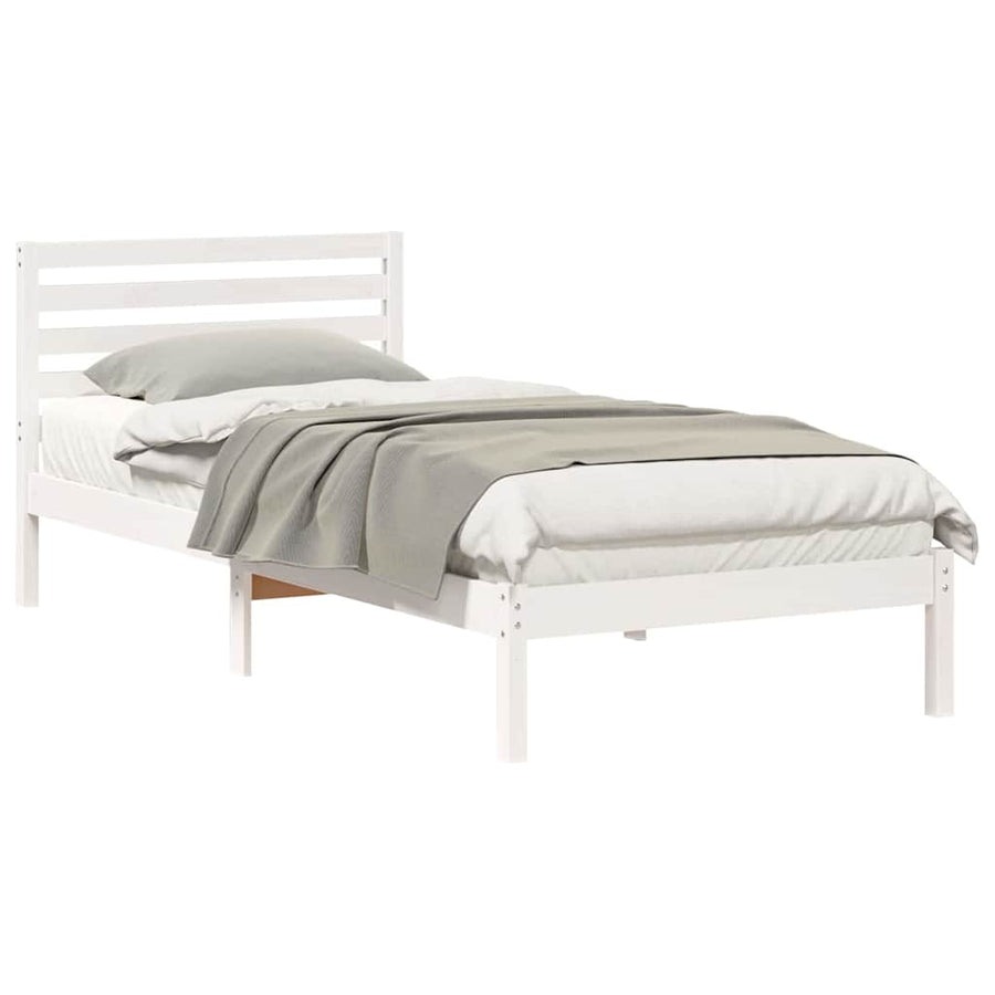 Bedframe met hoofdeinde Wit 90 x 210 cm Massief grenenhout