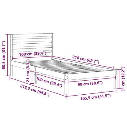 Bedframe met hoofdeinde Bruin 100 x 210 cm Massief grenenhout