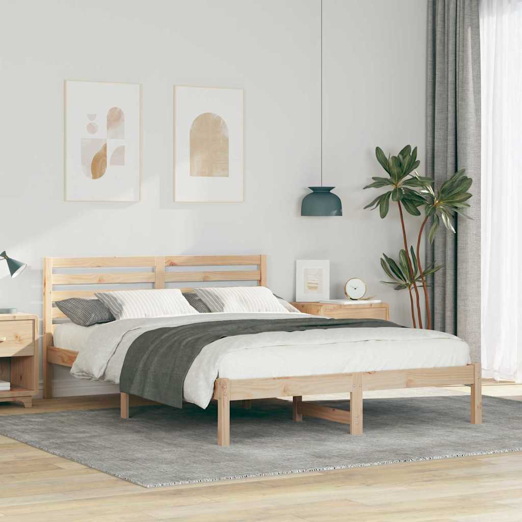 Bedframe met hoofdeinde Bruin 140 x 210 cm Massief grenenhout