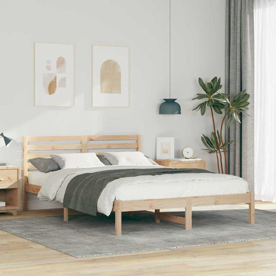 Bedframe met hoofdeinde Bruin 140 x 210 cm Massief grenenhout