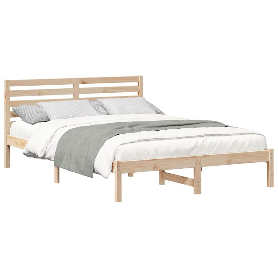 Bedframe met hoofdeinde Bruin 140 x 210 cm Massief grenenhout