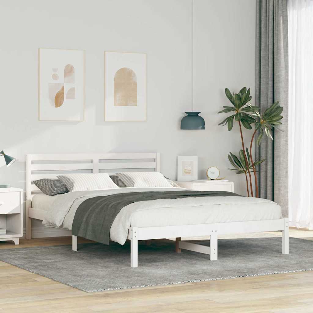 Bedframe met hoofdeinde Wit 140 x 210 cm Massief grenenhout