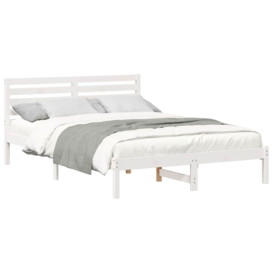 Bedframe met hoofdeinde Wit 140 x 210 cm Massief grenenhout