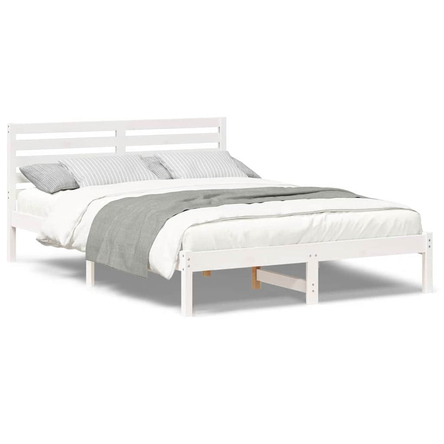 Bedframe met hoofdeinde Wit 140 x 210 cm Massief grenenhout
