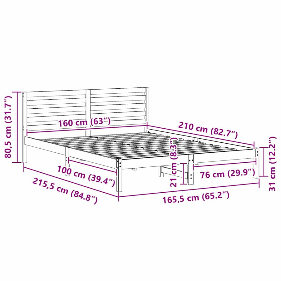 Bedframe met hoofdeinde Bruin 160 x 210 cm Massief grenenhout