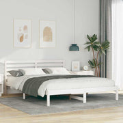 Bedframe 160x210 cm massief grenenhout wit hoofdeinde