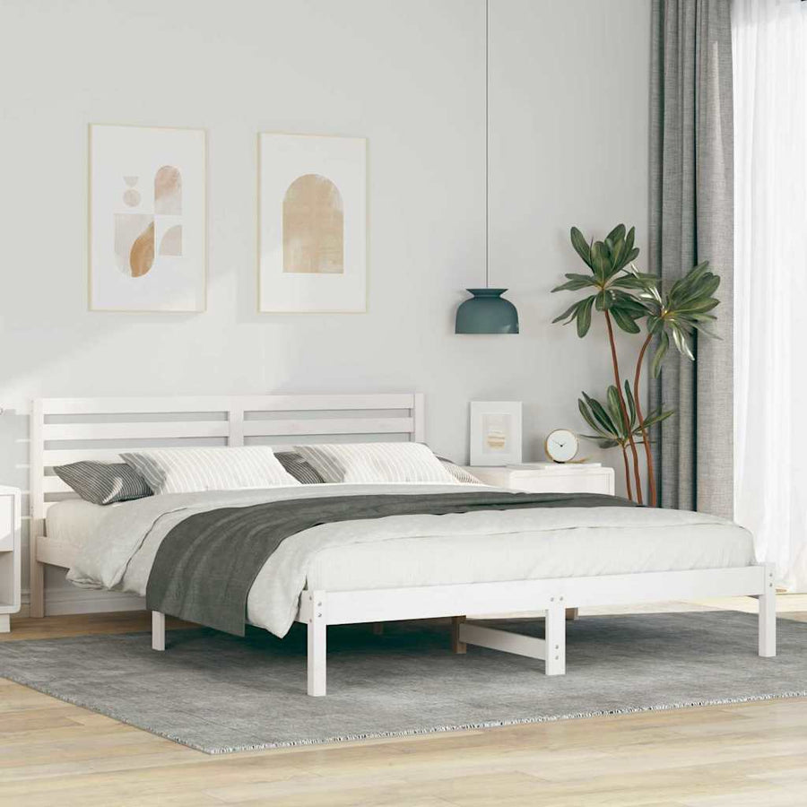 Bedframe met hoofdeinde Wit 160 x 210 cm Massief grenenhout