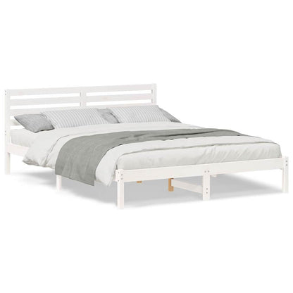 Bedframe met hoofdeinde Wit 160 x 210 cm Massief grenenhout