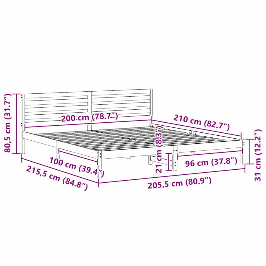 Bedframe met hoofdeinde Bruin 200 x 210 cm Massief grenenhout