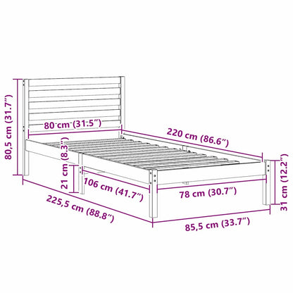 Bedframe met hoofdeinde Wit 80 x 220 cm Massief grenenhout