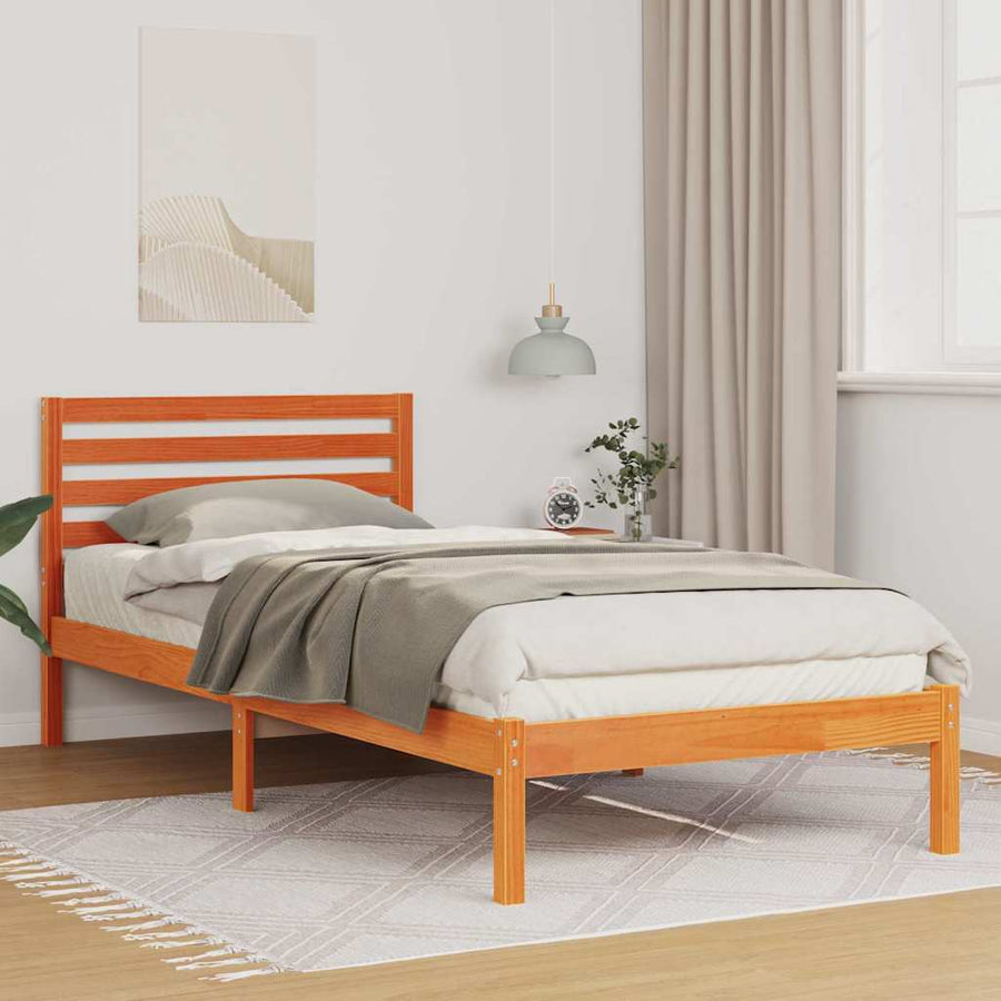 Bedframe met hoofdeinde Wasbruin 80 x 220 cm Massief grenenhout