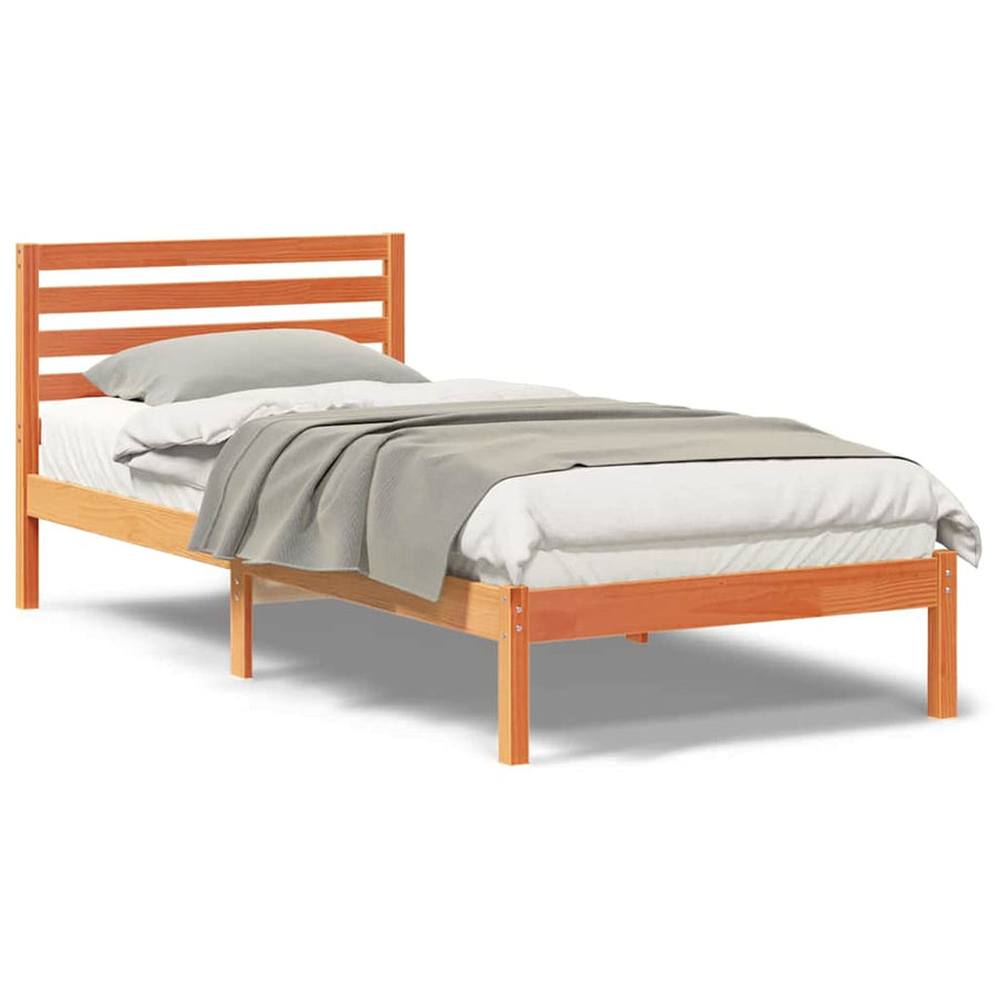Bedframe met hoofdeinde Wasbruin 80 x 220 cm Massief grenenhout