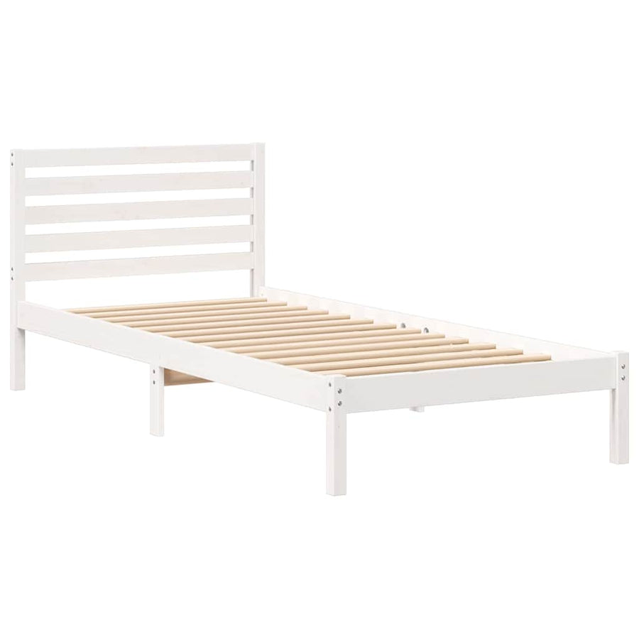 Bedframe met hoofdeinde Wit 90 x 220 cm Massief grenenhout